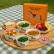 Coral Tree Ceramic 3-Piece Lunch Box / Bowl Set with Airtight Lids – Horse Print Design – Microwave & Refrigerator Safe