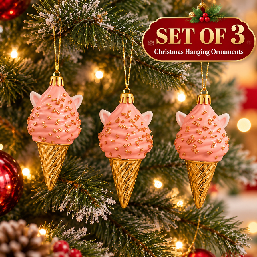 Ice Cream Cone Christmas Tree Ornaments – Set of 3