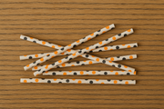 Halloween Polka Dot Paper Straws – 50 Pcs – Orange & Black Dots on Cream Base