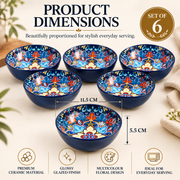 Coral Tree Multicolour Floral Ceramic Serving Bowls with Decorative Gift Box – Set of 6