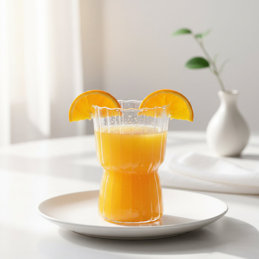 Coral Tree Premium Ribbed Glass Tumbler 300 ml | Transparent Drinking Glass | Modern Water Juice Coffee Glass | 11 cm Height