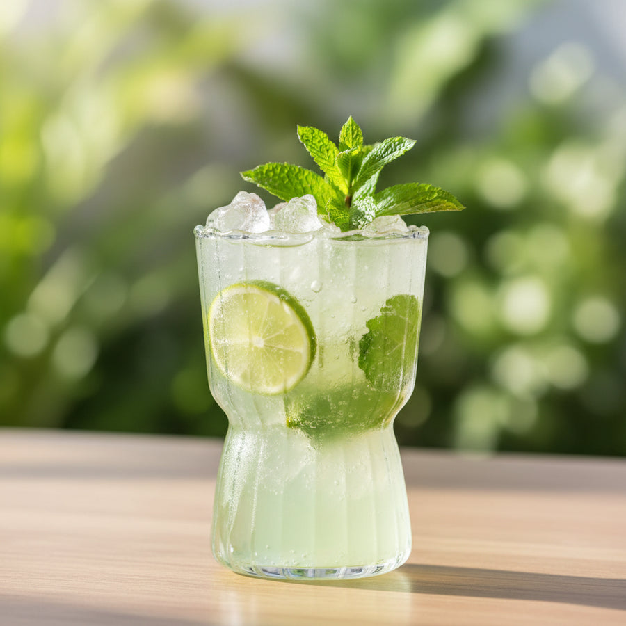 Coral Tree Premium Ribbed Glass Tumbler 300 ml | Transparent Drinking Glass | Modern Water Juice Coffee Glass | 11 cm Height