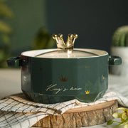 Coral Tree Ceramic Casserole Bowl with Lid | Crown Handle Serving Pot | 20x15x12 cm | Premium Serving Dish