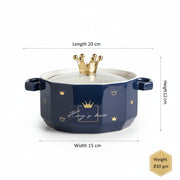Coral Tree Ceramic Casserole Bowl with Lid | Crown Handle Serving Pot | 20x15x12 cm | Premium Serving Dish