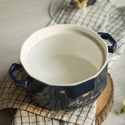 Coral Tree Ceramic Casserole Bowl with Lid | Crown Handle Serving Pot | 20x15x12 cm | Premium Serving Dish
