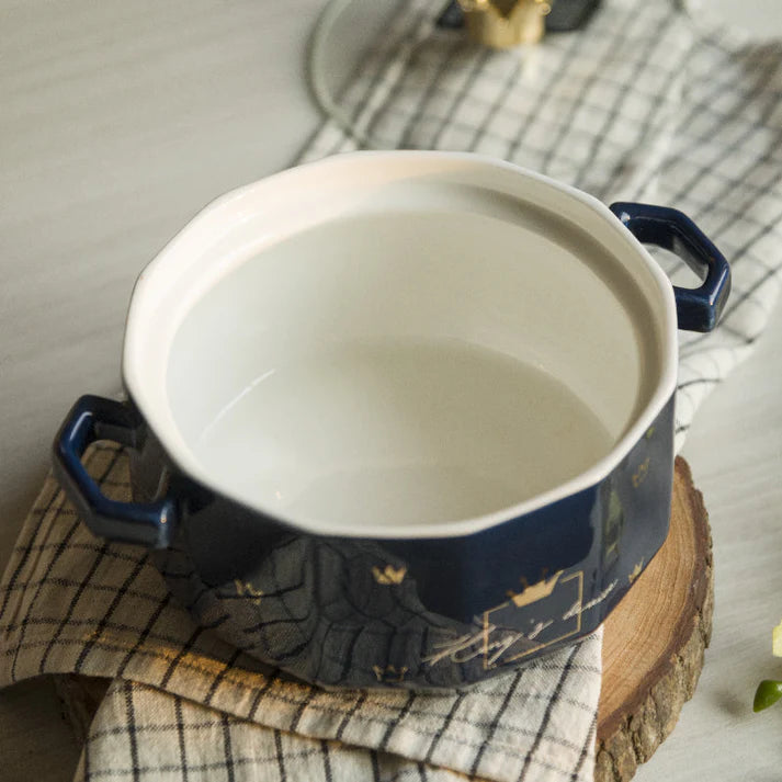 Coral Tree Ceramic Casserole Bowl with Lid | Crown Handle Serving Pot | 20x15x12 cm | Premium Serving Dish
