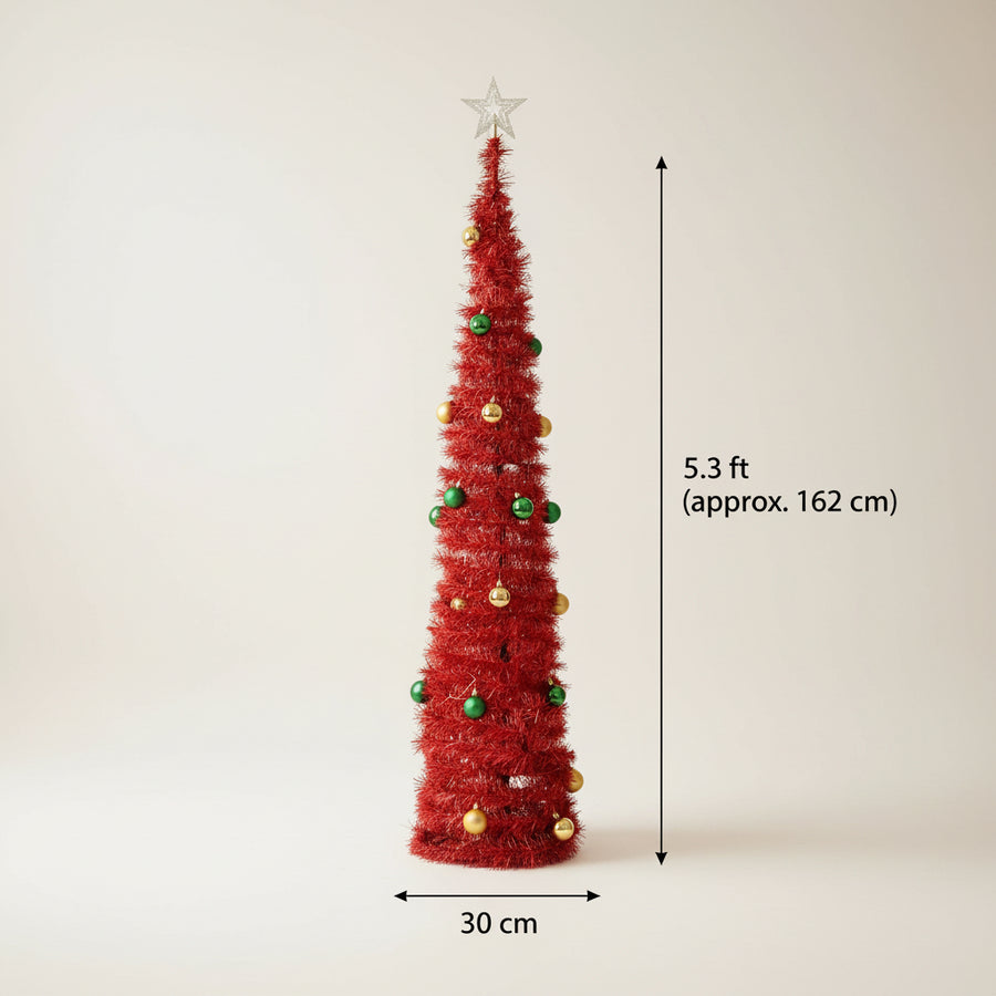 5.3 Ft Collapsible Christmas Tree with Pre-Fixed Balls | Ready to Install | Foldable & Reusable Holiday Tree