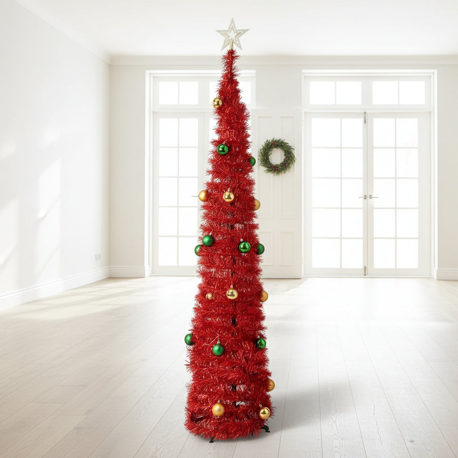 5.3 Ft Collapsible Christmas Tree with Pre-Fixed Balls | Ready to Install | Foldable & Reusable Holiday Tree