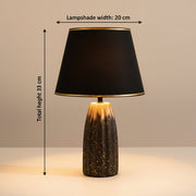 Modern Table Lamp with Matte Black Shade & Gold Border | Decorative Bedside Lamp | E14 Holder | 33 cm