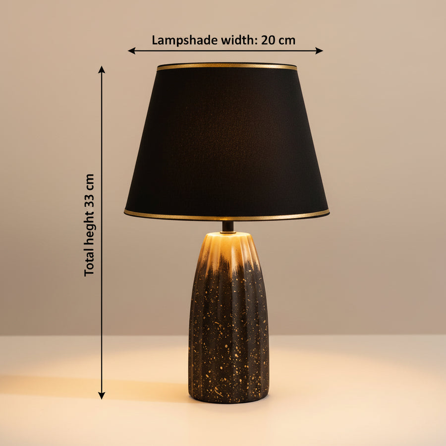 Modern Table Lamp with Matte Black Shade & Gold Border | Decorative Bedside Lamp | E14 Holder | 33 cm