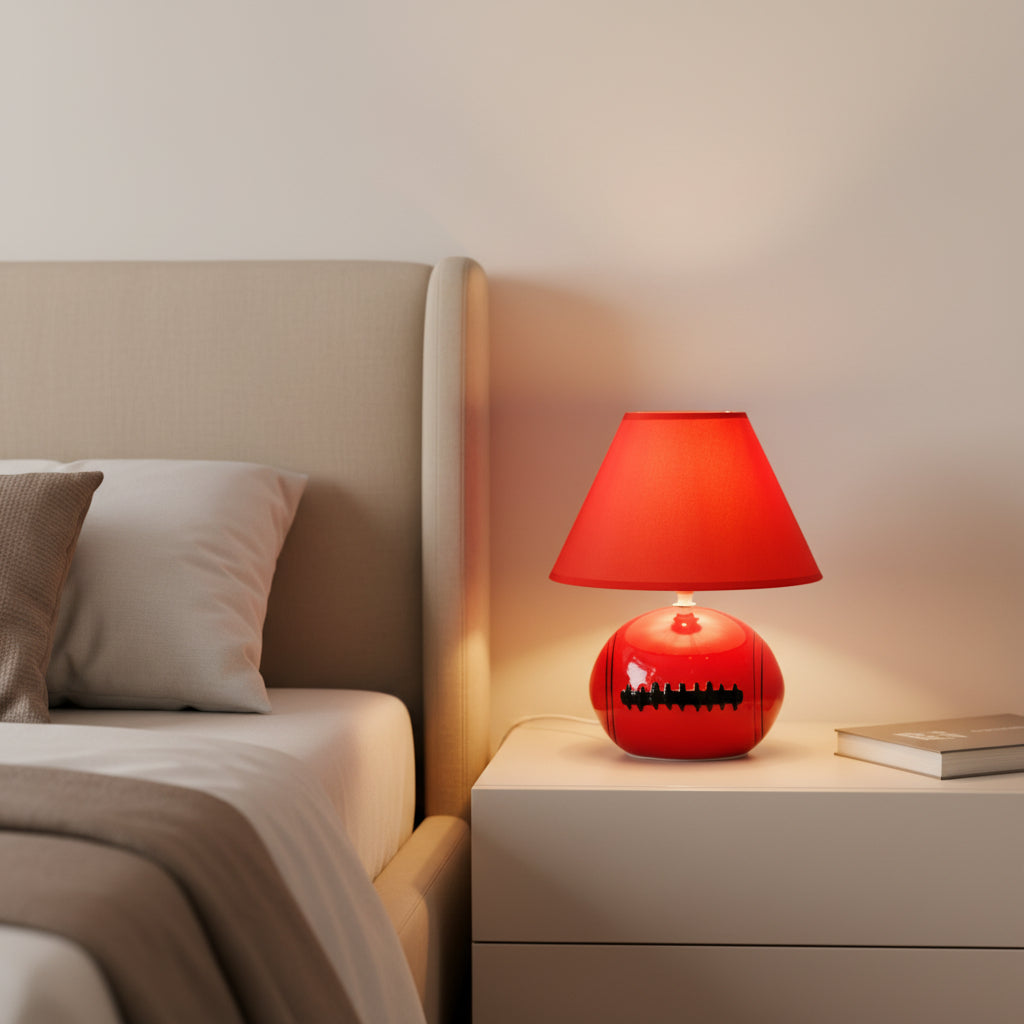 Modern Red Table Lamp with Fabric Shade | Decorative Bedside & Accent Lamp | Stylish Ambient Lighting | 28 cm Red