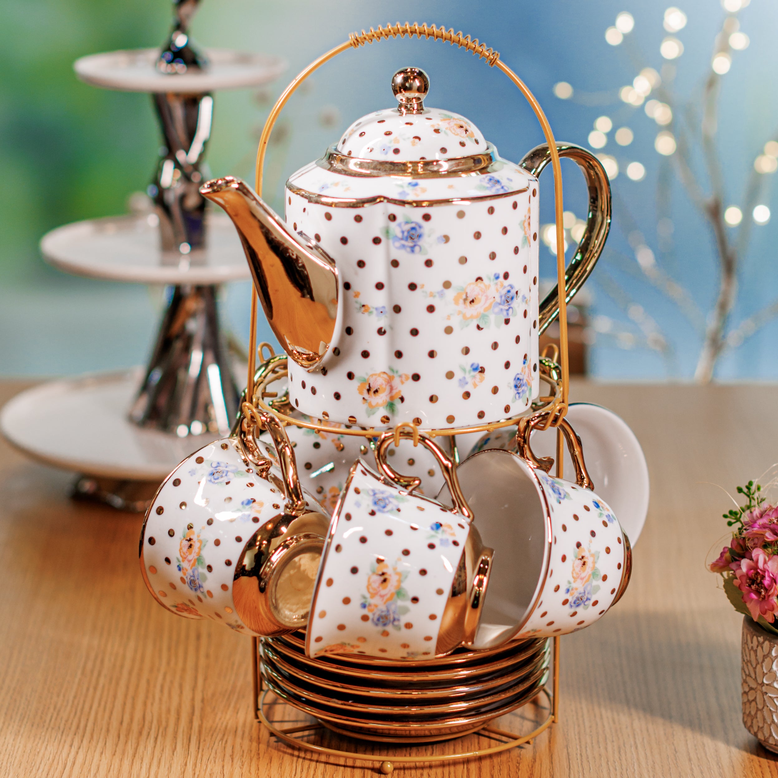 Polka dot 14 pc Tea Cup set