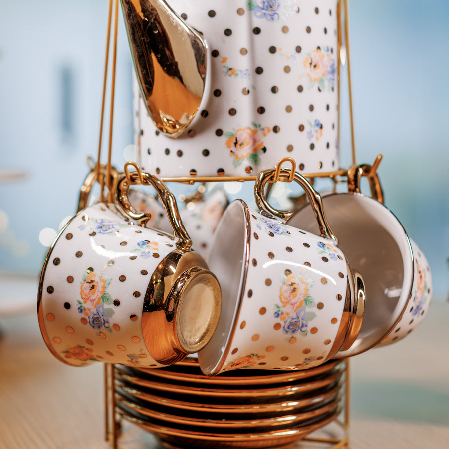 Polka dot 14 pc Tea Cup set