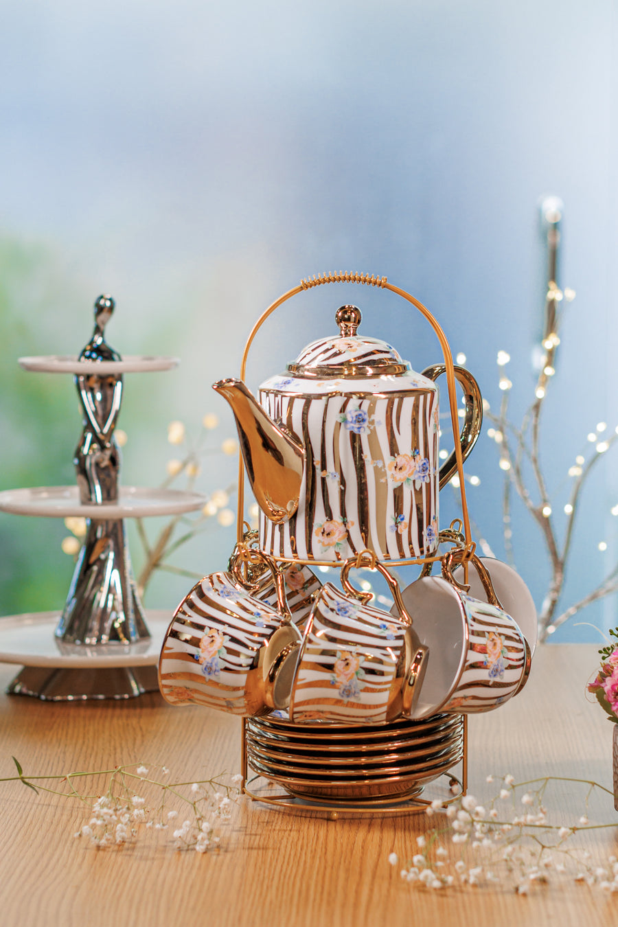White and Golden color 14 tea Cup set