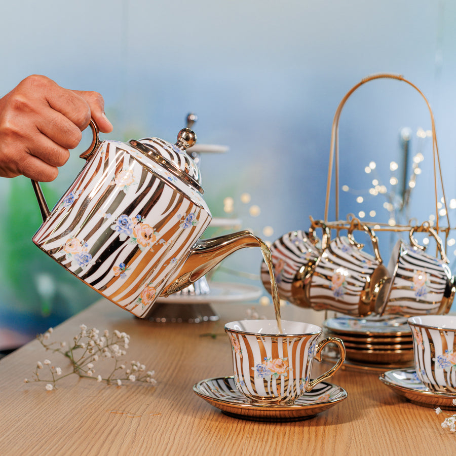 White and Golden color 14 tea Cup set - Main Image