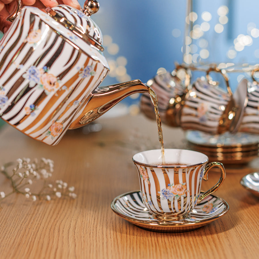 White and Golden color 14 tea Cup set