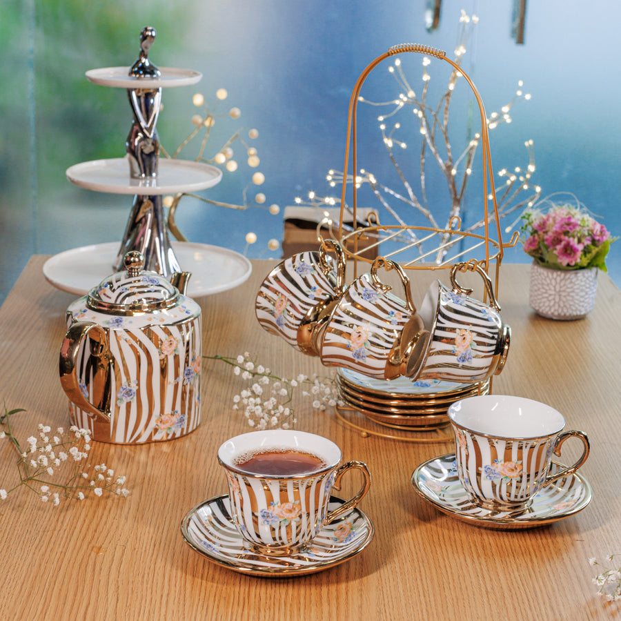 White and Golden color 14 tea Cup set