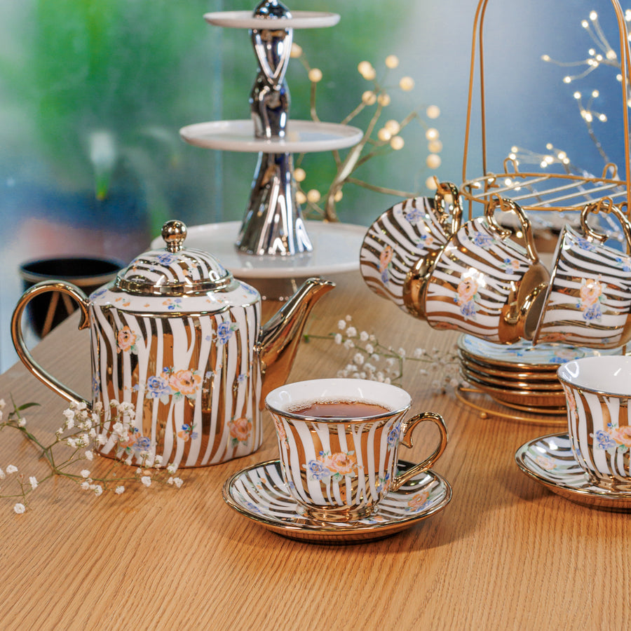 White and Golden color 14 tea Cup set