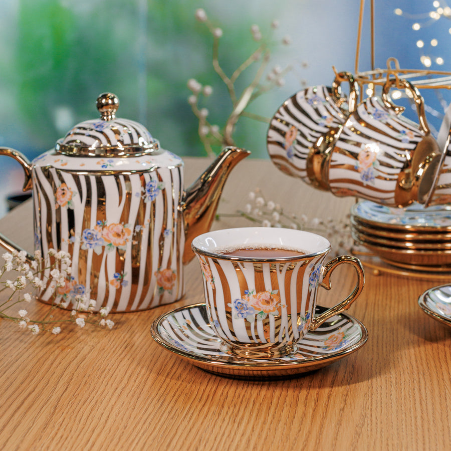 White and Golden color 14 tea Cup set
