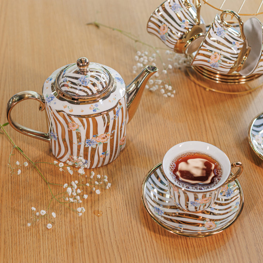 White and Golden color 14 tea Cup set