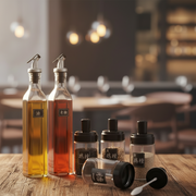 Glass Oil & Seasoning Dispenser Set with Stainless Steel Spout | Kitchen Storage Bottles & Spice Jars