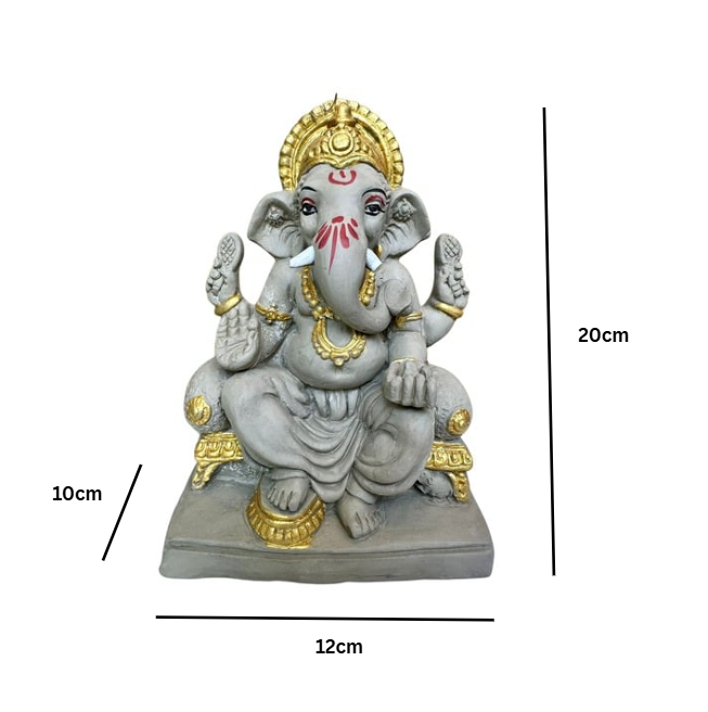 ECO Friendly Plain Ganesh ji with Water Soluble Idol (Grey) 7 inch Ganesh