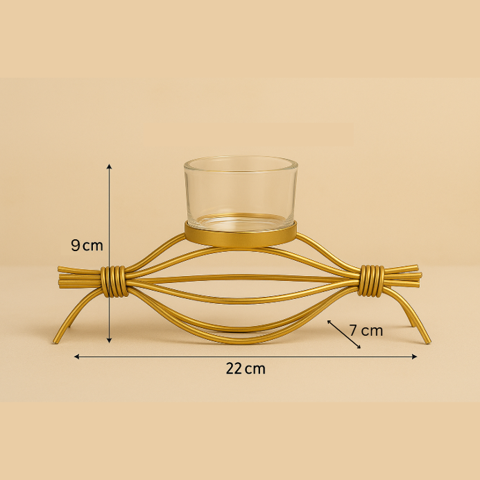 Coral Tree Golden Wire T-Light Candle Holder with Glass Cup – Elegant Home Décor for Living Room, Puja & Festive Decoration