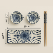 Japanese Dining Set – Ceramic Sushi Plate, 2 Dipping Bowls & 4 Chopsticks | Premium Gift Box