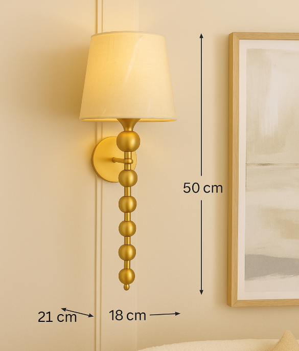 Premium Brass Wall Sconce Light with Beige Fabric Shade