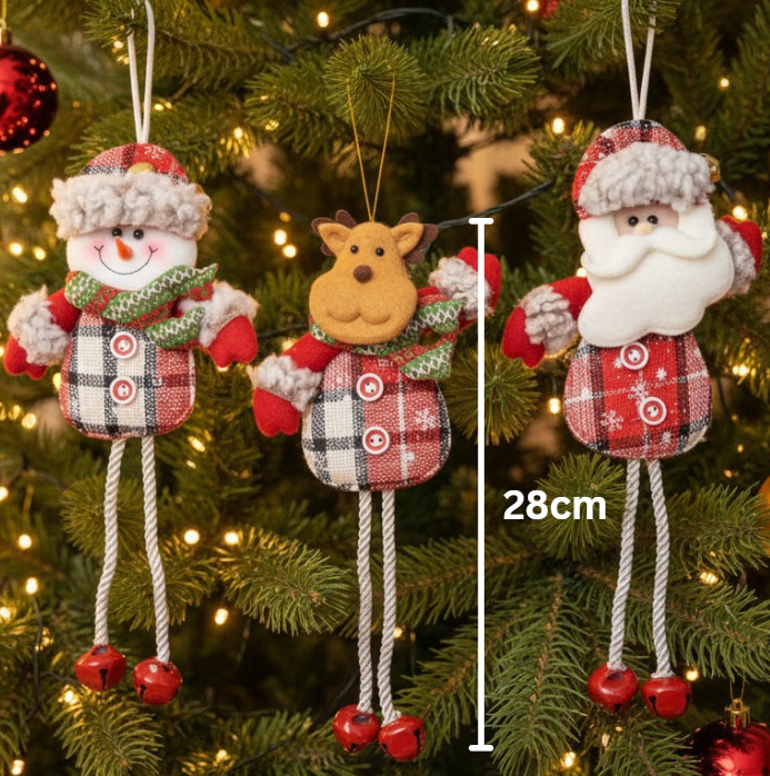 Coral Tree Set of 3 Christmas Ornaments – Santa, Reindeer & Snowman