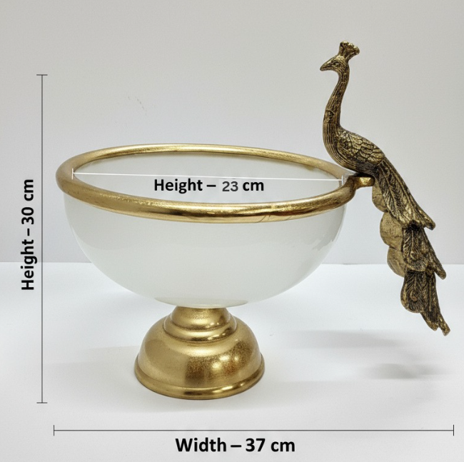 Coral Tree Golden Peacock Metal & Glass Urli Bowl – Festive Diwali Décor