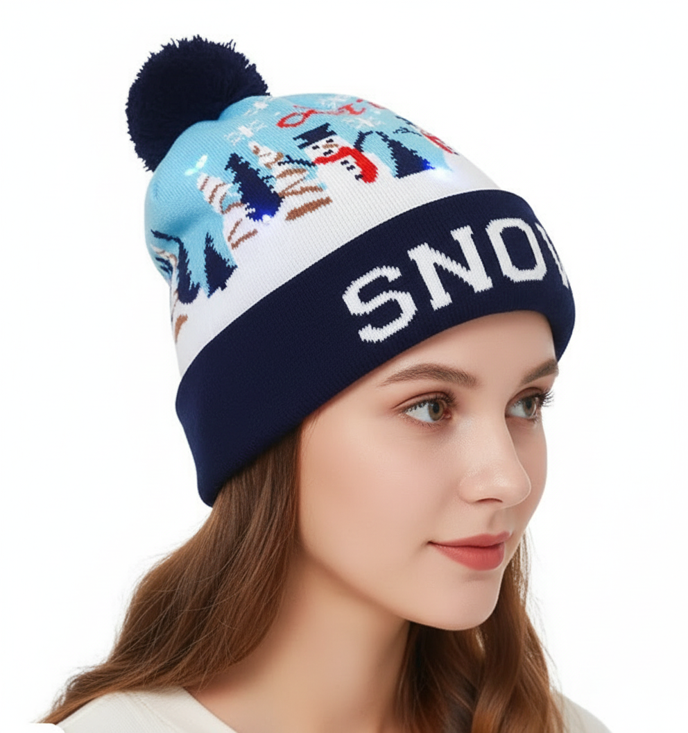 LED Snow Knit Winter Cap with 6-Light Animation