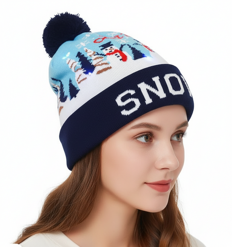 LED Snow Knit Winter Cap with 6-Light Animation