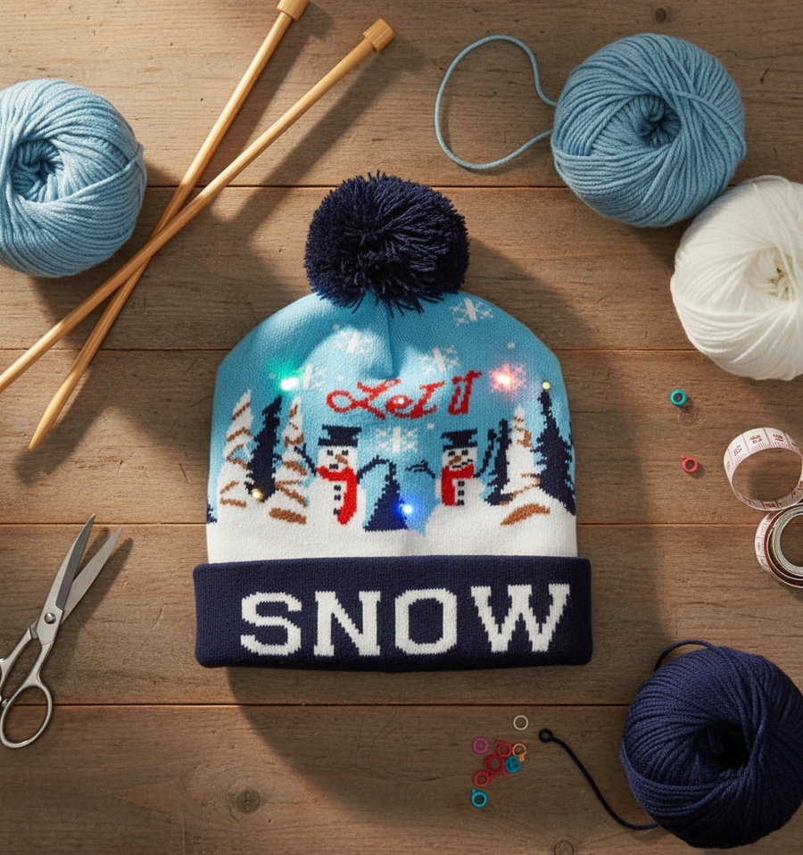LED Snow Knit Winter Cap with 6-Light Animation