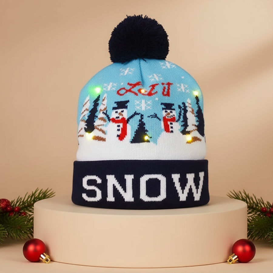 LED Snow Knit Winter Cap with 6-Light Animation