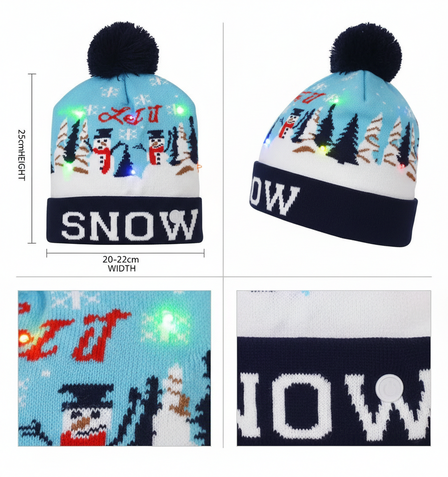 LED Snow Knit Winter Cap with 6-Light Animation