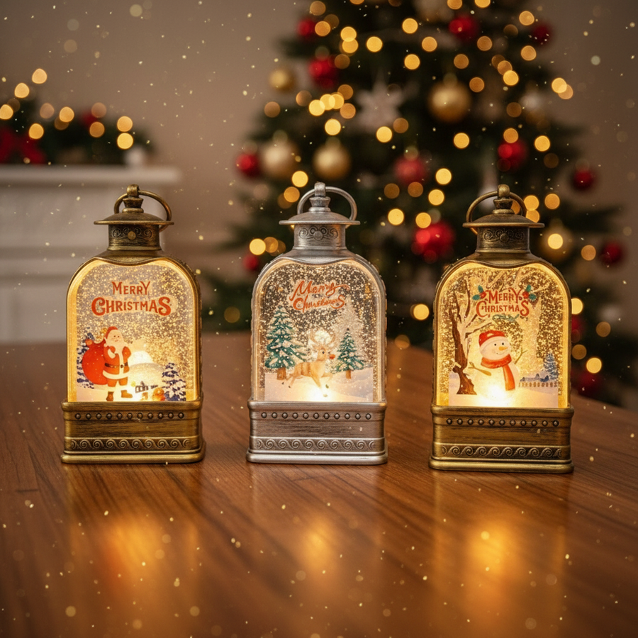 Christmas LED Hanging Snow Lantern – Antique Finish (17 cm)