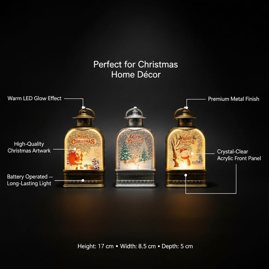 Christmas LED Hanging Snow Lantern – Antique Finish (17 cm)