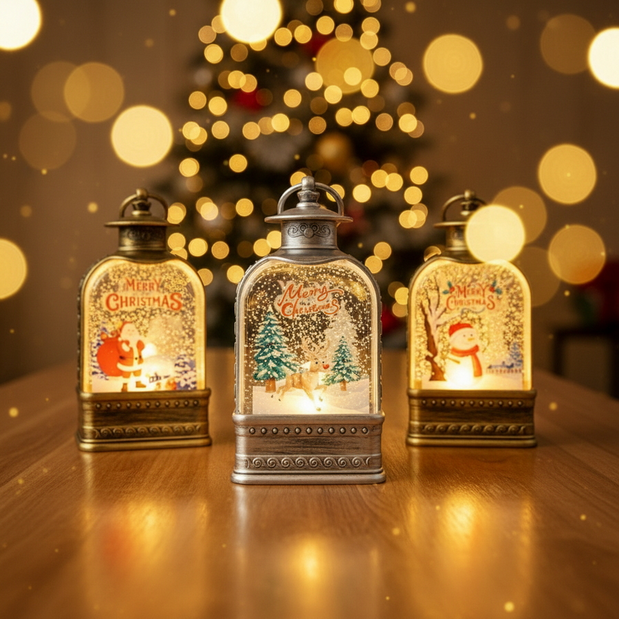 Christmas LED Hanging Snow Lantern – Antique Finish (17 cm)