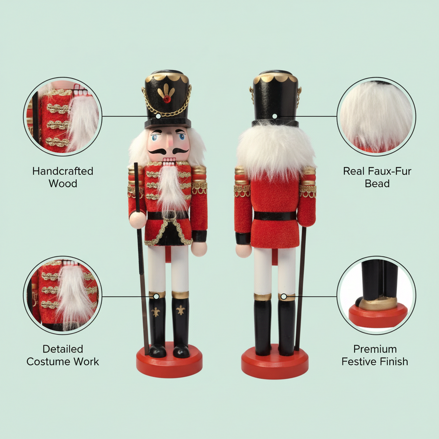 Coral Tree 12inch Royal Guardsman Nutcracker – Wooden Red & Gold Christmas Figurine