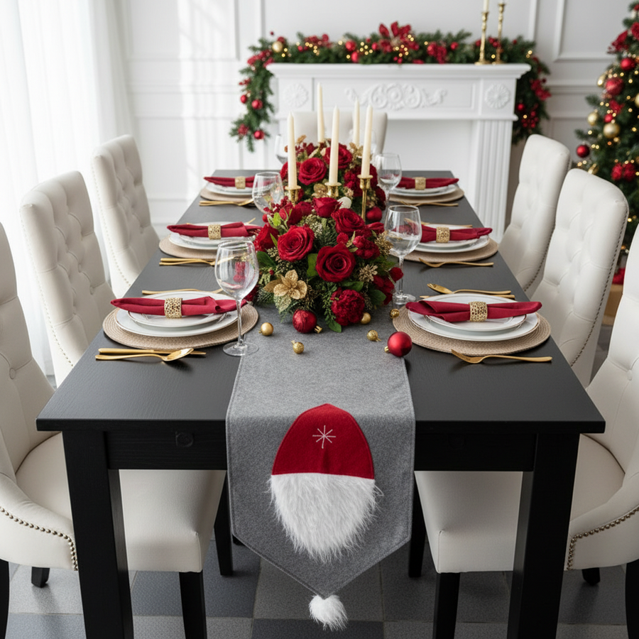 Coral Tree Santa Gnome Christmas Table Runner – 170 × 34 cm