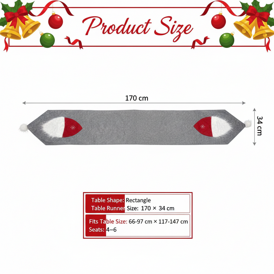 Coral Tree Santa Gnome Christmas Table Runner – 170 × 34 cm