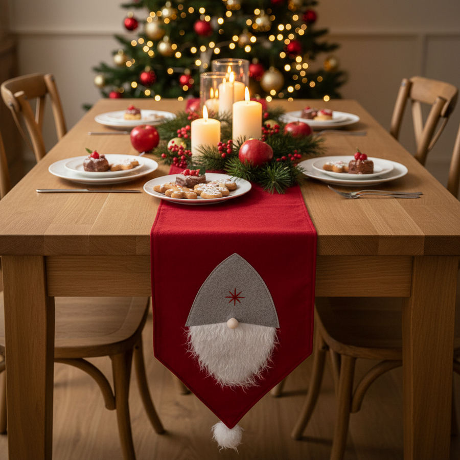 Coral Tree Santa Table Runner – 170 cm Red Christmas Decor