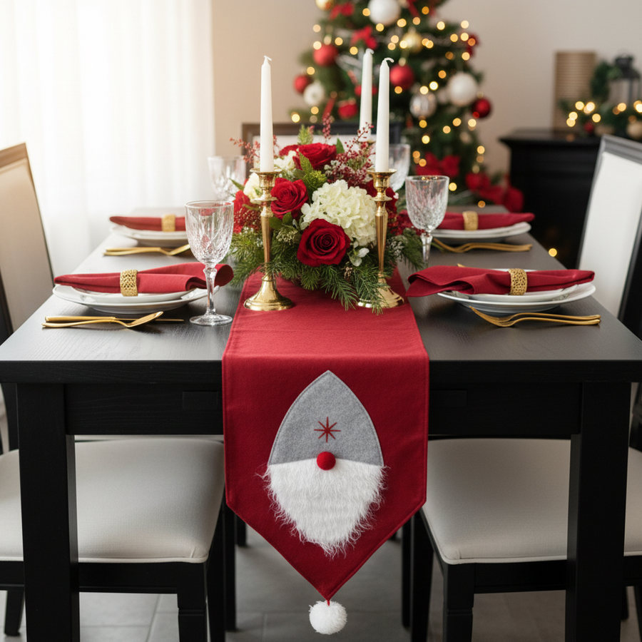 Coral Tree Santa Table Runner – 170 cm Red Christmas Decor