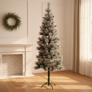 Artificial Christmas Tree with Snow-Frosted Branches & Red Berries – Indoor Festive Decoration