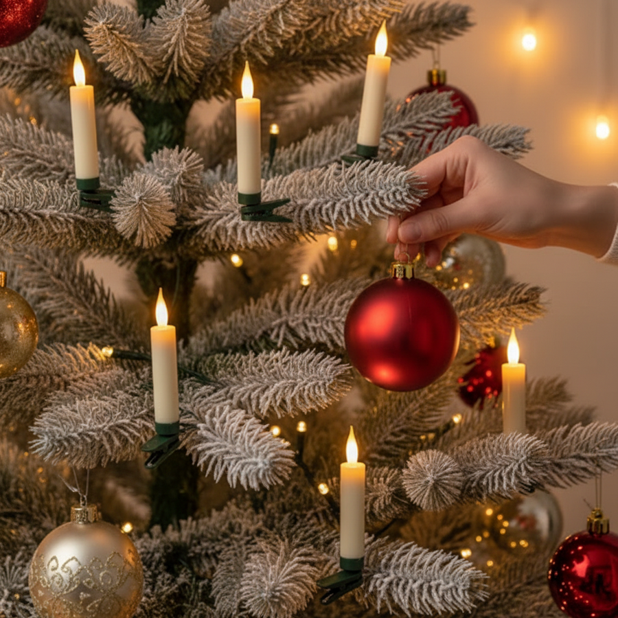 LED Clip-On Christmas Tree Candle Set – 12 Flameless Candles with Remote & Timer