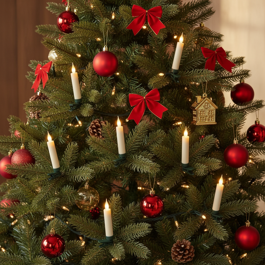 LED Clip-On Christmas Tree Candle Set – 12 Flameless Candles with Remote & Timer