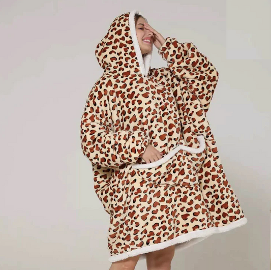 Leopard Print Oversized Blanket Hoodie
