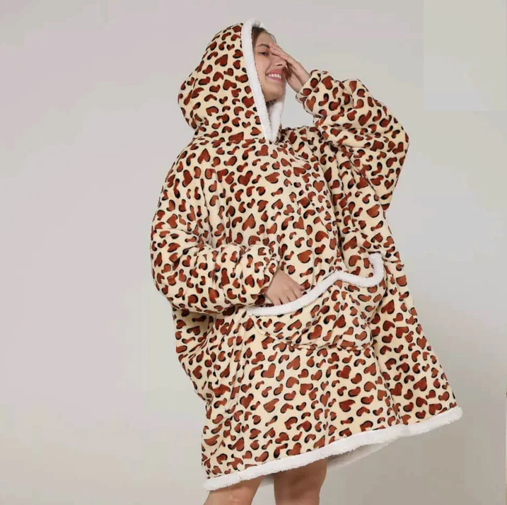 Leopard Print Oversized Blanket Hoodie