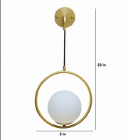 White Glass and Metal Frame Wall Hanging Light